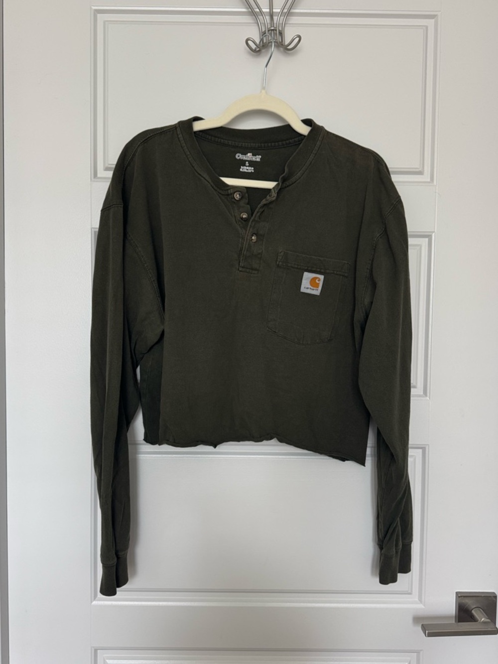 Carhartt Olive Cropped Henley with Chest Pocket